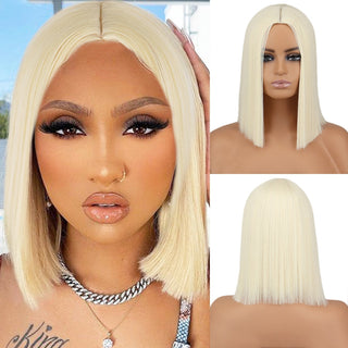 WERD Short Orange Straight Bob Wig Synthetic Wigs For Women With Bangs Daily Cosplay Hair Heat Resistant ALODIA STORE