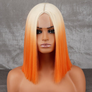 WERD Short Orange Wig Middle Part Blonde Lady Bob Hair Synthetic Heat Resistant Wig Cosplay Wig ALODIA STORE
