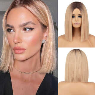WERD Short Orange Straight Bob Wig Synthetic Wigs For Women With Bangs Daily Cosplay Hair Heat Resistant ALODIA STORE
