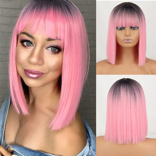 WERD Short White Grey Wig For Woman With Bangs Ladies Anime High Temperature Fiber Synthetic Cosplay Lolita Wig ALODIA STORE