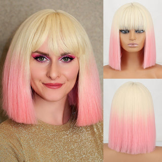 WERD Short Orange Straight Bob Wig Synthetic Wigs For Women With Bangs Daily Cosplay Hair Heat Resistant ALODIA STORE
