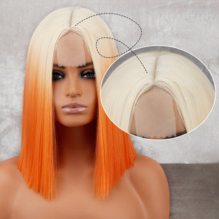WERD Short Orange Wig Middle Part Blonde Lady Bob Hair Synthetic Heat Resistant Wig Cosplay Wig ALODIA STORE