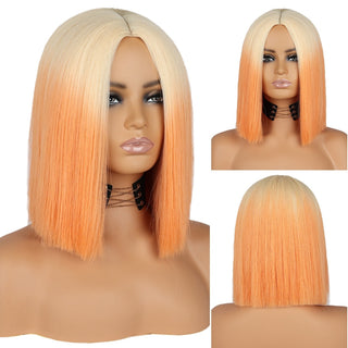 WERD Short Orange Straight Bob Wig Synthetic Wigs For Women With Bangs Daily Cosplay Hair Heat Resistant ALODIA STORE