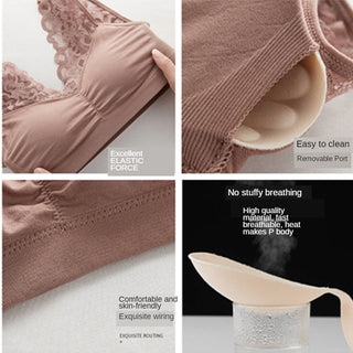 (35-100kg) Sexy Lace Free Wire Underwear Women Push Up Bra with Pad Kpop Fashion Cozy Chest Wrap Undies Lingerie Female Crop Top ALODIA STORE