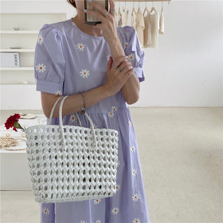 Alien Kitty Vinatge Floral Embroidery Elegant Women Dress 2021 New Summer Korean Style Puff Sleeve Party Long Dresses Vestidos ALODIA STORE