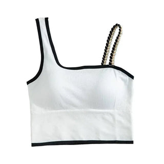 Fashion Top With hemp rope Women Tanks With Chest Pad Tees T Shirt CropTop Knitted Clothing Sexy Girls For Women Black ALODIA STORE