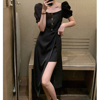 French Elegant Dress Women 2020 Autumn Casual Gothic Square Collar Puff Sleeve Chic Vintage Party Dress One-Piece Dress Korean ALODIA STORE