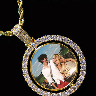 D&amp;Z Custom Made Photo Rotating double-sided Medallions Pendant Micro Paved CZ Round Pendant Collier For Men Women Accessories ALODIA STORE