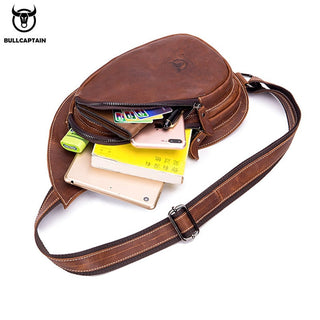 BULLCAPTAIN Leather Crossbody Bag Men Crazy Horse Leather Chest Bags New Fashion Multi-function card bag's mobile phone bages ALODIA STORE