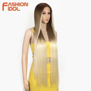 38 inch Straight Hair Synthetic Lace Front Wigs For Women High Temperature Fiber Ombre Blonde Highlight Cosplay Wig FASHION IDOL ALODIA STORE