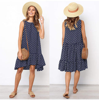 Summer dress Polka Dot Sleeveless Beach Mini Dress ALODIA STORE