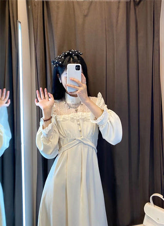 French Lace Vintage Dress Puffer Sleeve ALODIA STORE