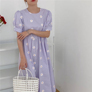 Alien Kitty Vinatge Floral Embroidery Elegant Women Dress 2021 New Summer Korean Style Puff Sleeve Party Long Dresses Vestidos ALODIA STORE