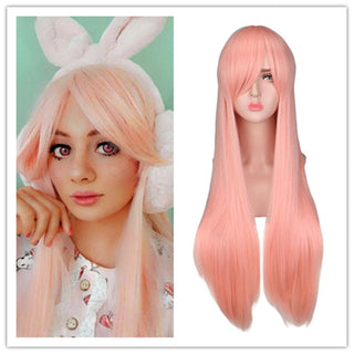 QQXCAIW Long Straight Cosplay Wig Black Purple Pink Blue Sliver Gray Blonde White Orange Brown Synthetic Hair Wigs ALODIA STORE