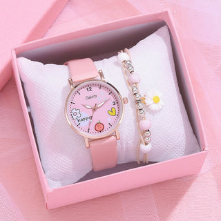 Kids Watches Pink Cute Children's Wristwatch Cartoon Pattern Quartz Watch Set For Girls Fashion Students' Clock relogio infantil Alodia Store