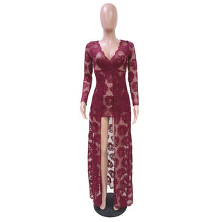 Adogirl Embroidery Floral Lace Dress Women Sexy See Through Long Sleeve Bodycon Women Dress Vintage Club Wear Party Dress Robe ALODIA STORE