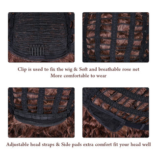 Short Afro Kinky Curly Wig With Bangs For Black Women Cosplay Lolita Natural Hair Ombre Mixed Brown Synthetic African Wigs ALODIA STORE