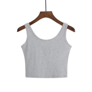 Summer Slim Solid Color Short Top Sexy Sleeveless U Croptops Women Tank Tops White Cotton Tops Vest For Ladies ALODIA STORE