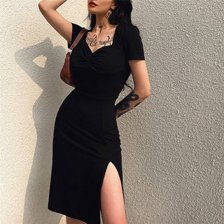 Summer Dress Women Square Collar Ruched Korean ALODIA STORE