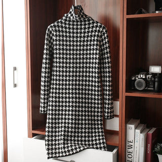 Bird lattice Turtleneck Basic Soft Sweater Dress Korean ALODIA STORE