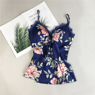Daeyard Women's Pajamas Sexy Lingerie Silk Overall Print Cami And Shorts 2Pcs Pyjama Set Sleepwear Summer Pijama Nighty Homewear ALODIA STORE