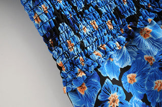 Vintage Blue Floral Print Dress Women Lantern Sleeve Square Neck A-line Dress Modern Female Holiday Summer Mini Chiffon Dress ALODIA STORE