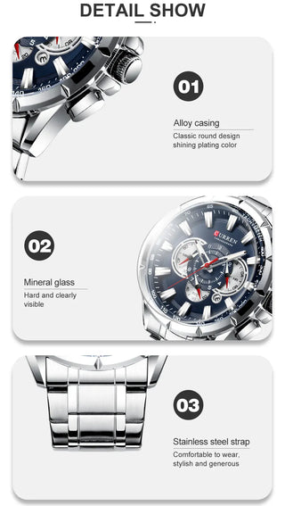 Curren Men’s Watches Top Brand Luxury Chronograph Quartz Men Watch Waterproof Sport Wrist Watch Men Stainless Steel Male Clock ALODIA STORE