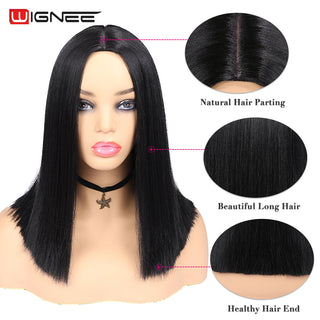 Wignee Straight Short Hair Synthetic Wigs For Women Heat Resistant Ombre Daily Soft Hair Glueless Daily Fiber Wigs Red Hair ALODIA STORE