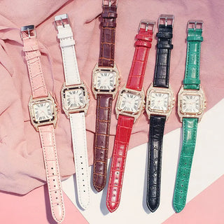 Women Diamond Watch Starry Square Dial Bracelet Watches Set Ladies Leather Band Quartz Wristwatch Female Clock Zegarek Damski ALODIA STORE