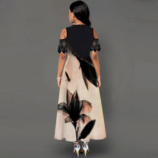 Fashion Vintage Long Dress Women Sexy Lace Short Sleeve Off-shoulder O-neck Party Dress 2021 Summer Floral Printed Elegant Dress ALODIA STORE