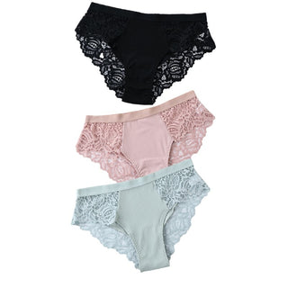 3 Pcs Cotton Panties Sexy Panty Briefs Lace Panties Women Underwear Lingerie Panties for Female Ladies Floral Pantys Underpants ALODIA STORE