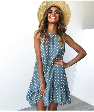 Summer dress Polka Dot Sleeveless Beach Mini Dress ALODIA STORE
