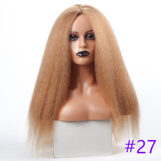 Long Kinky Straight Synthetic Wigs for Black Women Black Brown Blonde Ginger Red White Hair Afro Wigs Synthetic STW Hair Wigs ALODIA STORE