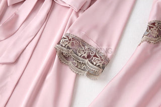 5PCS Robe Suit Satin Women Nightwear Lace Kimono Gown Bridal Wedding Bathrobe Set Sexy Pajamas V-Neck Sleepwear Lounge Lingerie ALODIA STORE