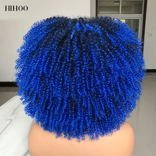 Short Afro Kinky Curly Wig With Bangs For Black Women Cosplay Lolita Natural Hair Ombre Mixed Brown Synthetic African Wigs ALODIA STORE