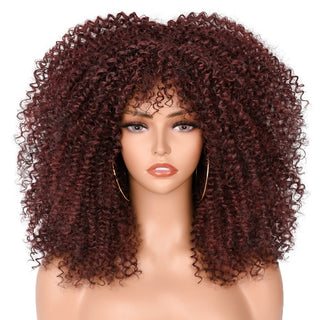 Short Hair Blonde Wigs Afro Kinky Curly Wig With Bangs For Black Women Cosplay Lolita Synthetic Natural Glueless Brown Mixed ALODIA STORE