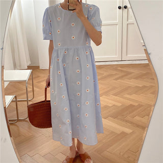 Alien Kitty Vinatge Floral Embroidery Elegant Women Dress 2021 New Summer Korean Style Puff Sleeve Party Long Dresses Vestidos ALODIA STORE