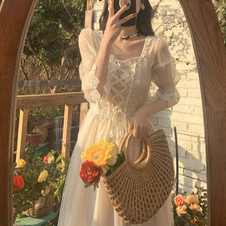 2023 Spring Lace Sweet Elegant Dress Women Dress Korean ALODIA STORE