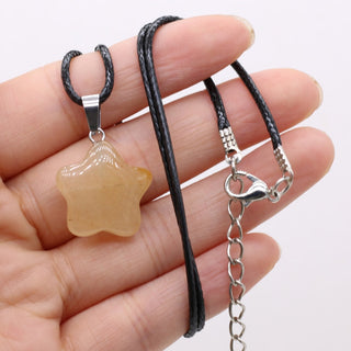 40cm Natural Five-pointed Star Shape Agates Tiger Eye Clear Quartzs Stone Pendant Necklace for Women Jewelry Gift Size 20x20mm ALODIA STORE