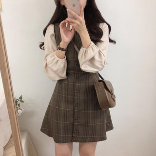 Plaid Button Shirt Dress ALODIA STORE