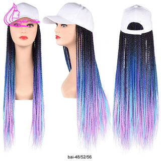 Box Braids Baseball Cap Wig 24inch Long Synthetic Braid Wigs Hat with Braiding Hair Extensions For Black Women Adjustable Size ALODIA STORE