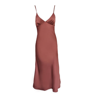 2023Women Satin Deep V Neck Sexy Dress Solid Straight Pajamas Party Dress Elegant Female Summer Spaghetti Strap Dress Casual ALODIA STORE