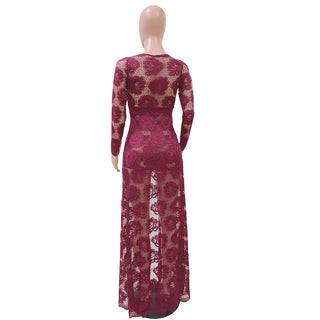 Adogirl Embroidery Floral Lace Dress Women Sexy See Through Long Sleeve Bodycon Women Dress Vintage Club Wear Party Dress Robe ALODIA STORE