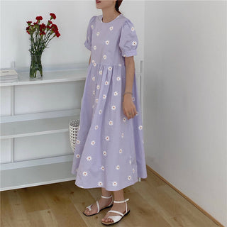 Alien Kitty Vinatge Floral Embroidery Elegant Women Dress 2021 New Summer Korean Style Puff Sleeve Party Long Dresses Vestidos ALODIA STORE