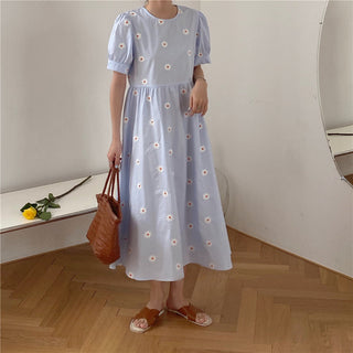 Alien Kitty Vinatge Floral Embroidery Elegant Women Dress 2021 New Summer Korean Style Puff Sleeve Party Long Dresses Vestidos ALODIA STORE