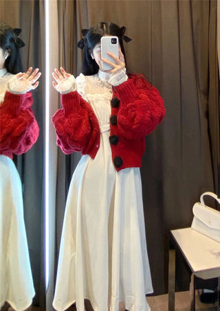 French Lace Vintage Dress Puffer Sleeve ALODIA STORE