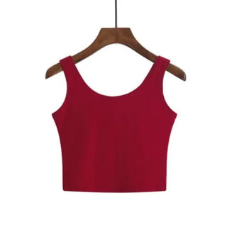 Summer Slim Solid Color Short Top Sexy Sleeveless U Croptops Women Tank Tops White Cotton Tops Vest For Ladies ALODIA STORE