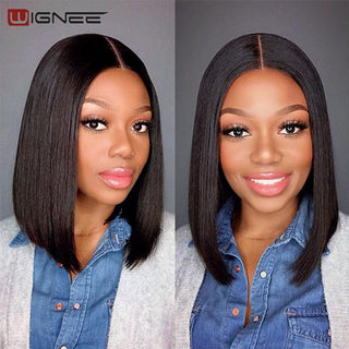 Wignee Straight Short Hair Synthetic Wigs For Women Heat Resistant Ombre Daily Soft Hair Glueless Daily Fiber Wigs Red Hair ALODIA STORE