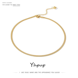 Yhpup Charm New Geometric Snake Chain Necklace Trendy Stainless Steel Jewelry Golden Metal Texture брелок Women Waterproof Gift ALODIA STORE