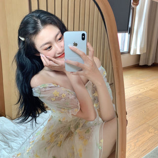 French Floral Dress Women Sexy Puff Sleeve Lace Chiffon Print Mini Dress Women Summer Korean Style Vintage Fairy Dress New 2023 ALODIA STORE